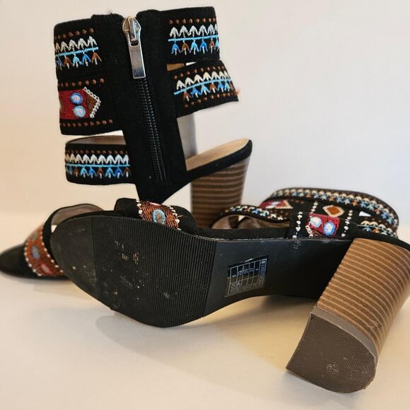 Embroidered open toe bohemian stacked heel sandals S6 - Picture 3 of 6